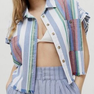 BDG Urban Outfitters Women's Multicolor Striped Cropped Button-down Shirt Size S